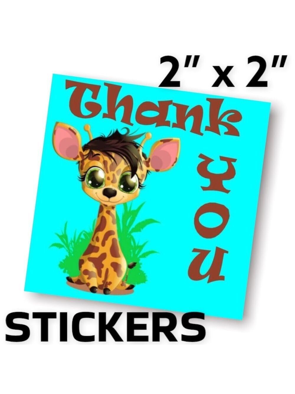 200 (2x2 Inch) Square Stickers, Baby Giraffe, High Gloss, Thank You PRICE FIRM